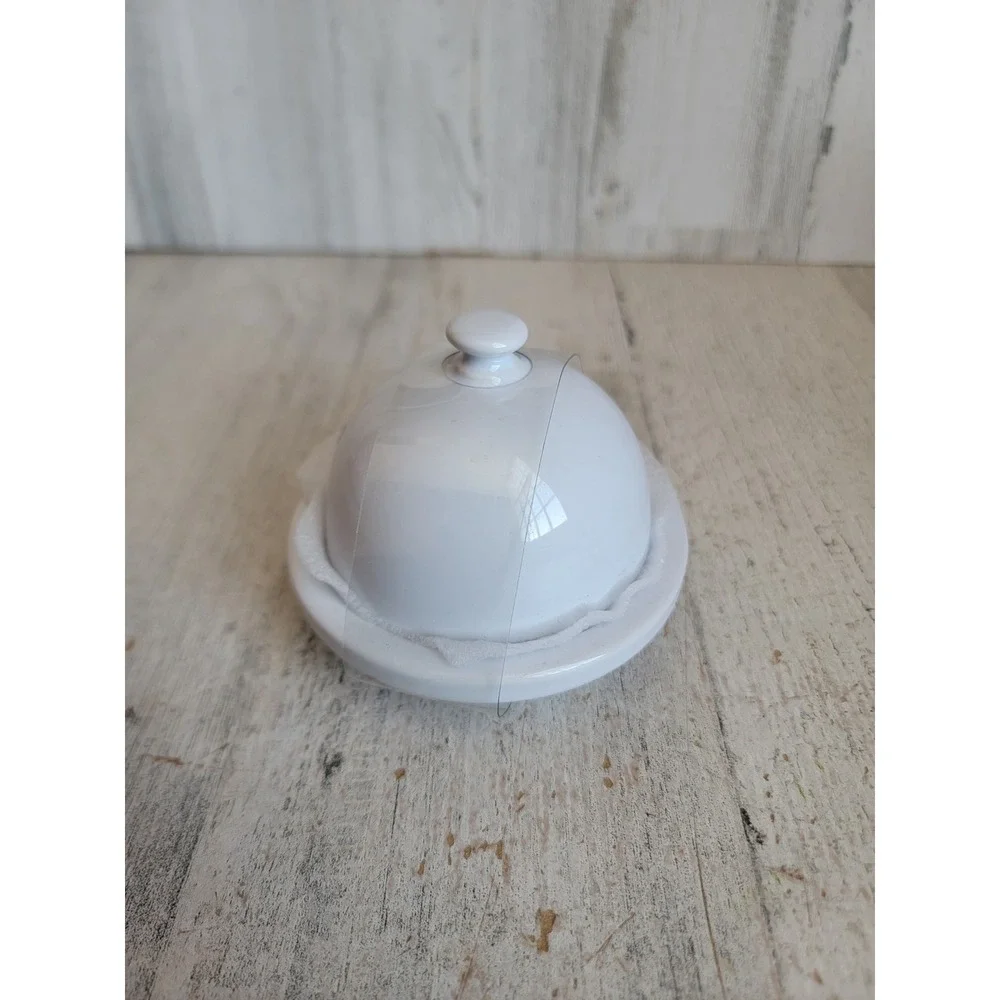 Pier one NEW mini white butter dish lidded kitchen home‎ decor unique